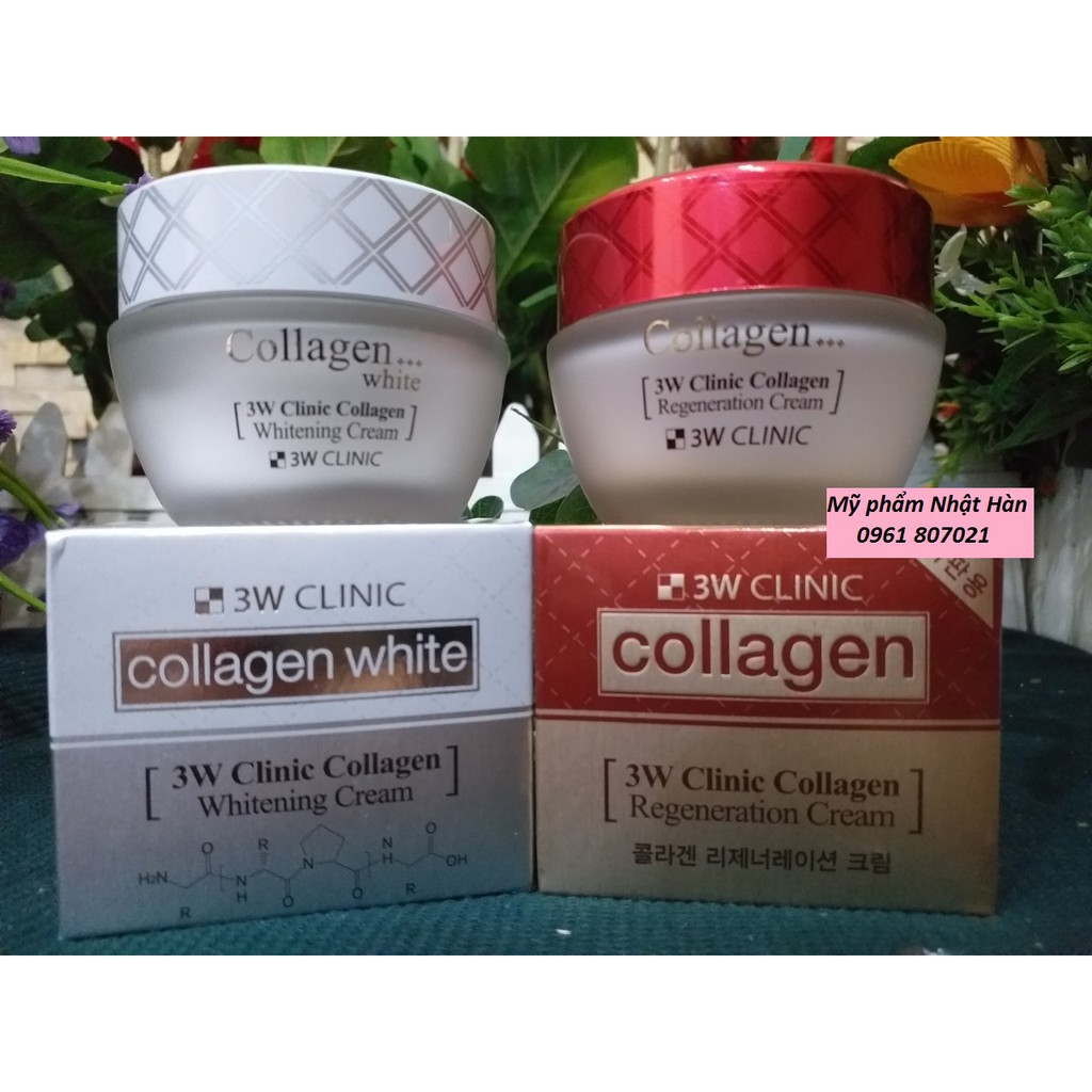 Kem mặt 3W Clinic Trắng/đỏ dưỡng trắng chống lão hóa Collagen Whitening 60ml