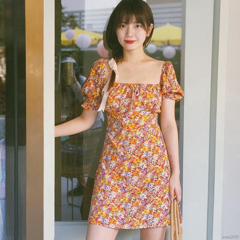 Đầm Tay Ngắn Hoạ Tiết Hoa Thiết Kế Thanh Lịch | BigBuy360 - bigbuy360.vn