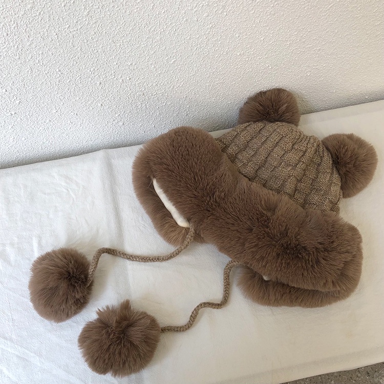 Mũ Len Dày Dặn Giữ Ấm Tai Đính Quả Bông Dễ Thương Thời Trang Thu Đông Nhật Bản