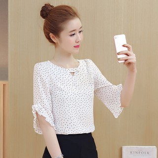 Áo Chấm Bi Tay Bèo V-SM0KW14 (Trắng)
