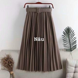 Chân váy xếp li dài kèm đai hàng QC 1915