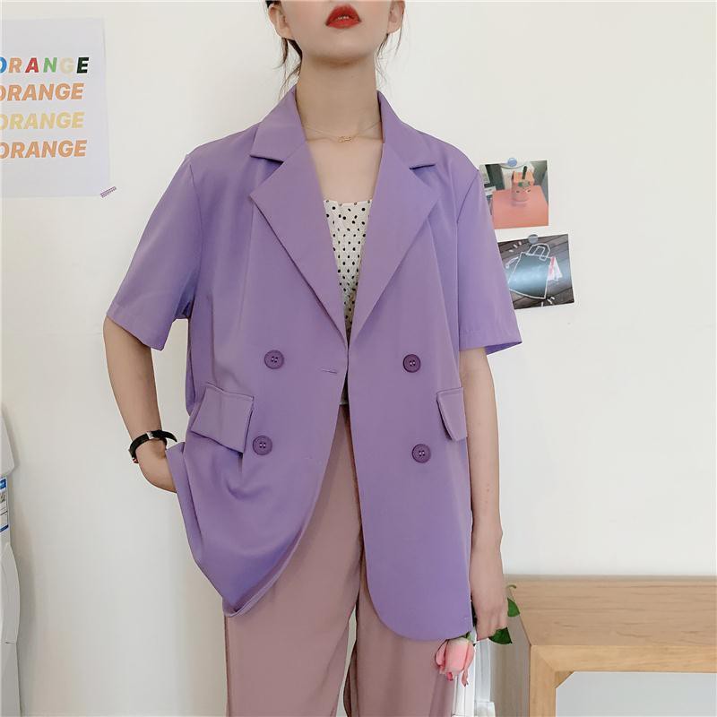 Đầmđầm xoè♠♗Mùa hè 2020 phiên bản Hàn Quốc mới của áo khoác vest ngắn tay màu tím hoang dã rộng rãi dành cho