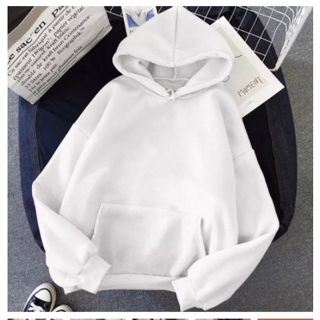 Áo Hoodie Nỉ Trơn Màu Trắng Nam Nữ Unisex, Form Rộng Chất Nỉ Bông Cao Cấp size 35-70kg.