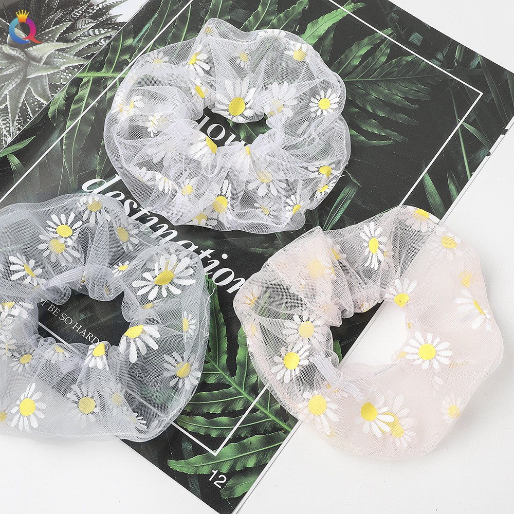 Cột tóc lưới scrunchies hoa cúc