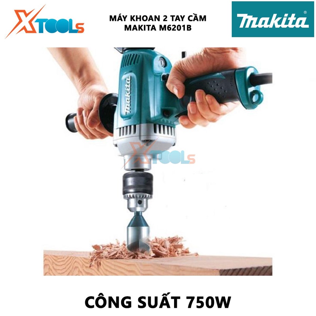 Máy khoan 2 tay cầm Makita M6201B | máy khoan cầm tay công suất 750W tốc độ không tải 600 vòng/ phút dây dẫn điện 2.0 m