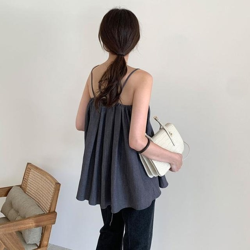 Áo Hai Dây Dáng Rộng Màu Sắc Trơn Thời Trang Mùa Hè Kiểu Pháp Cho Nữ