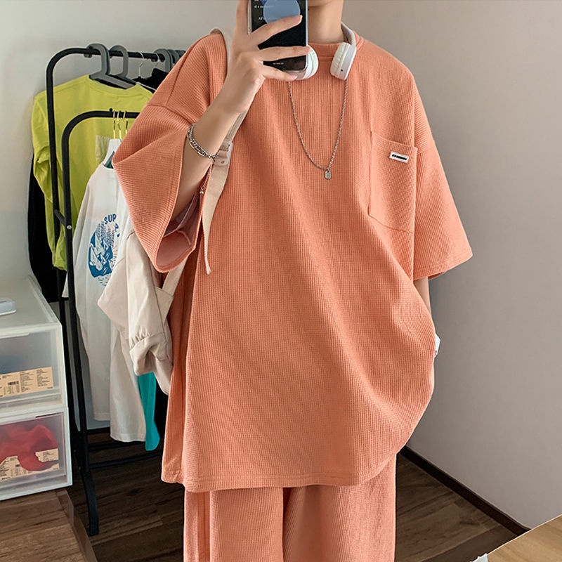 Set Đồ Thể Thao Gồm Áo Tay Ngắn + Quần Short Phong Cách Hàn Quốc Cho Nam