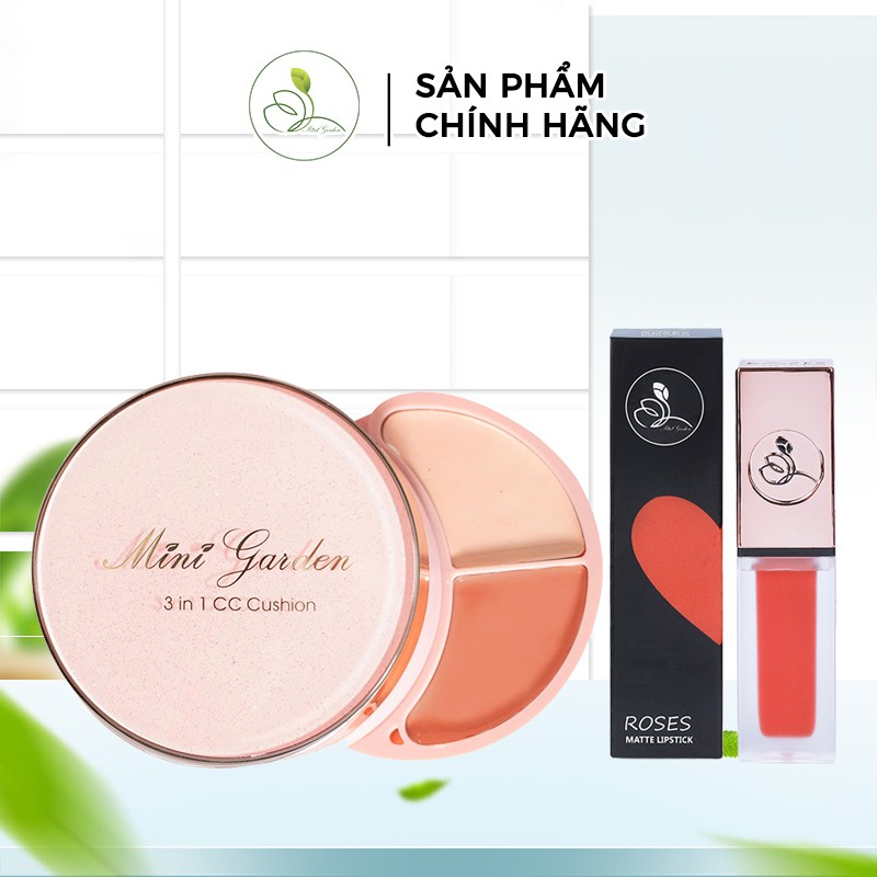 [NEW] Bộ Trang Điểm Mặt Môi Minigraden (Phấn Nước Mini Garden 3 In 1 CC Cushion + Son Môi Roses Matte Lipstick) PV1016