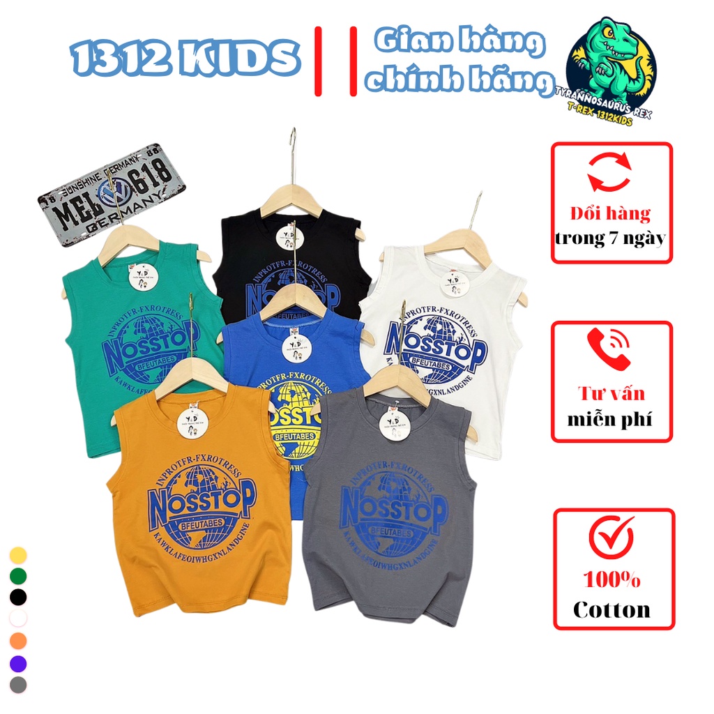 Áo thun ba lỗ sát nách bé trai NOSSTOP hình in sắc nét bền màu đồ trẻ em T.Rex Kids size cho bé ( 14-33KG)