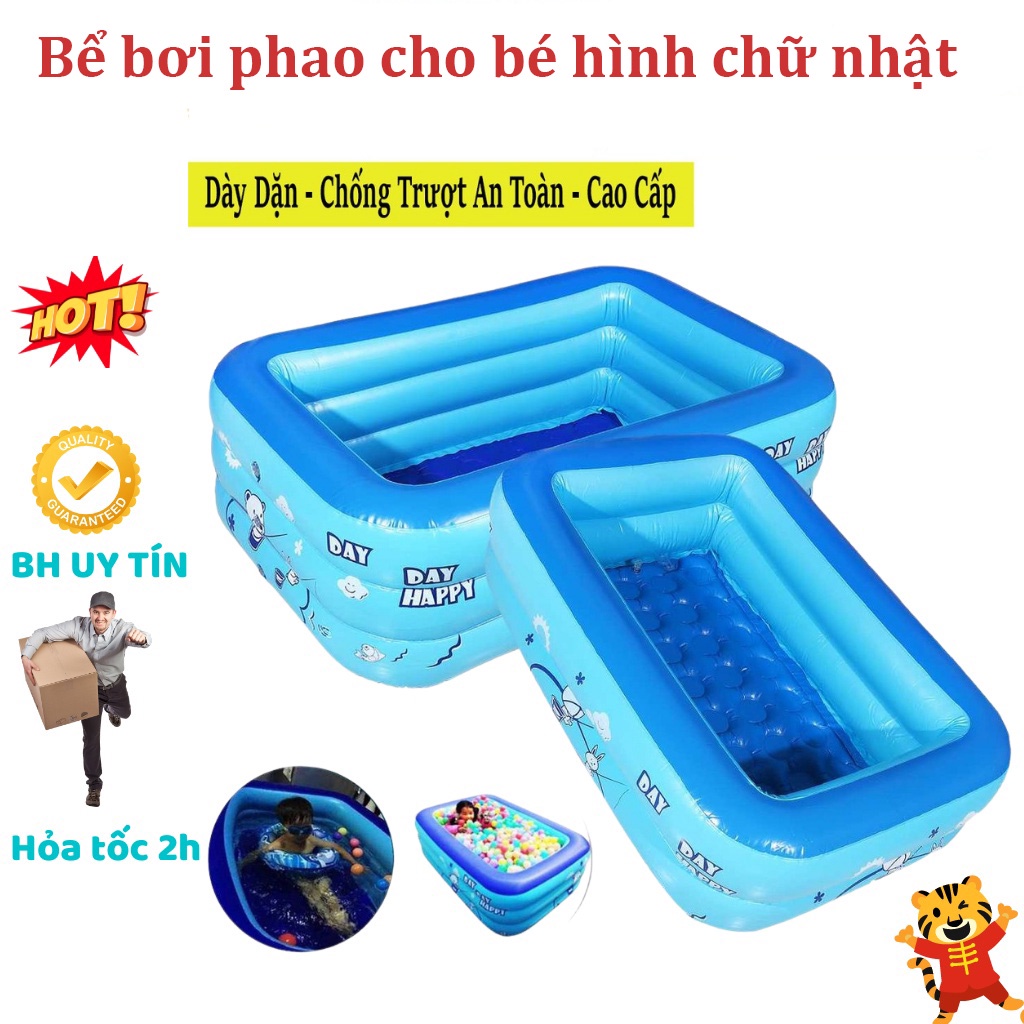 Hồ bơi rẻ tiện nhiều kích thước, Bể phao bơi chữ nhật 3 tầng cho bé cao cấp , Dày dặn, An toàn, Tiện lợi
