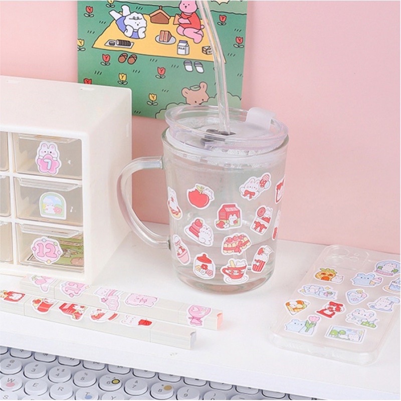 Miếng dán sticker 💥FREESHIP💥 hình dán hoạt hình gấu, thỏ trang trí nhật kí, album, decor, quà lưu niệm dễ thương PK171