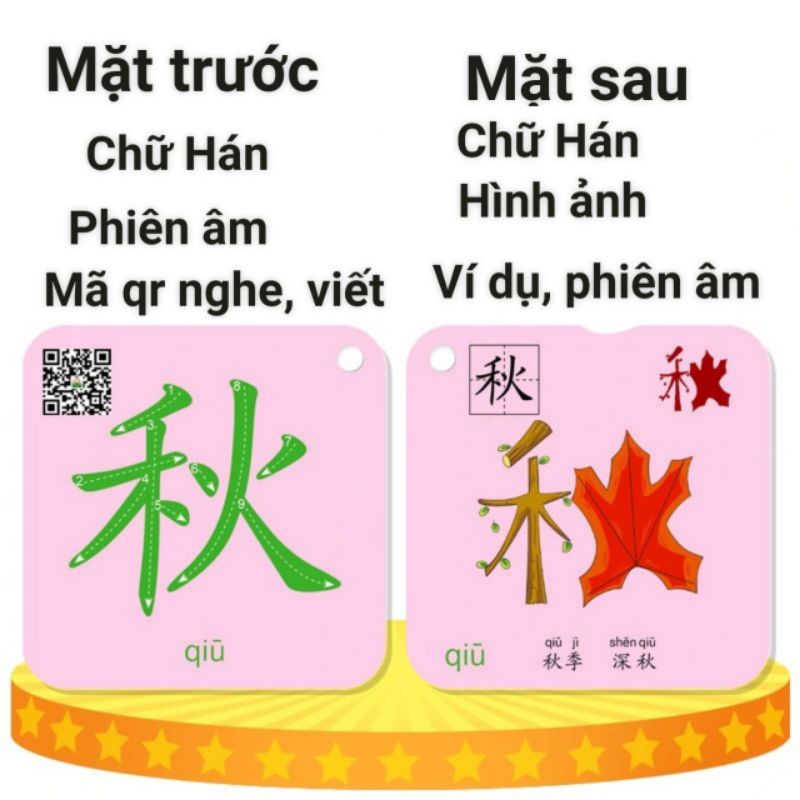 Thẻ Flashcard học từ vựng tiếng Trung qua hình ảnh dễ nhớ, có quét mã học viết và đọc chữ Hán