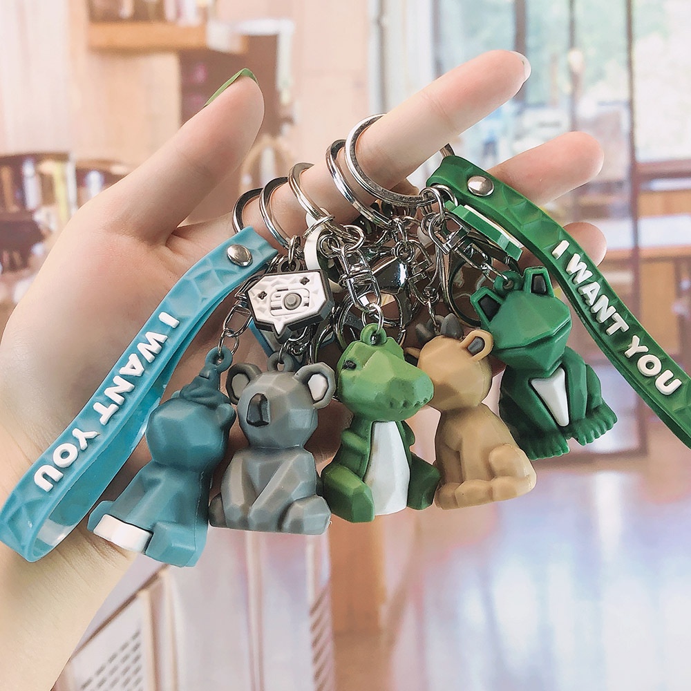 Móc khóa mặt khủng long/ gấu trúc hoạt hình sáng tạo dễ thương