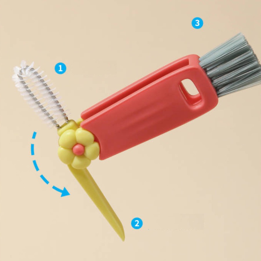 Cọ Rửa Bình Sữa 3 Trong 1HÌNH HOA , Bàn Chải Vệ Sinh Nắp Cốc Ống Hút Uống Nước Đa Năng