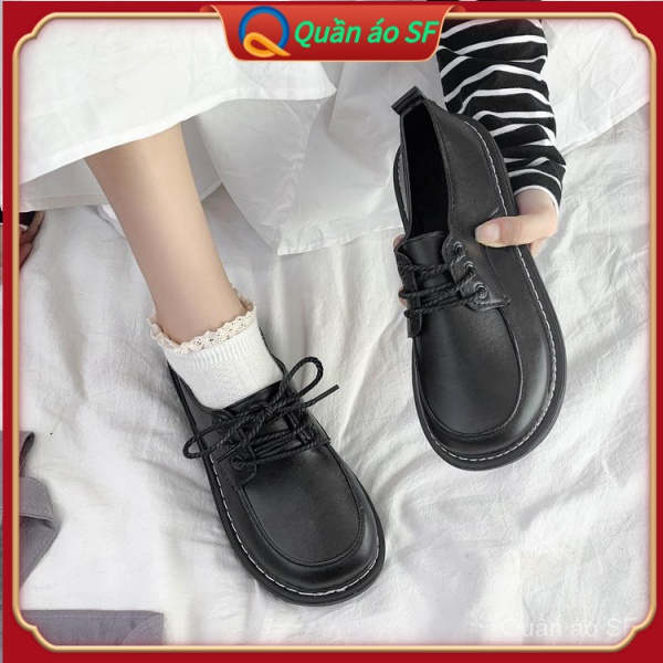 【Quần áo SF】Giày nữ oxford Anh quốc đế cao dày răng cưa da bóng/nhám mũi vuông tăng chiều cao thời trang Hàn quốc urRh