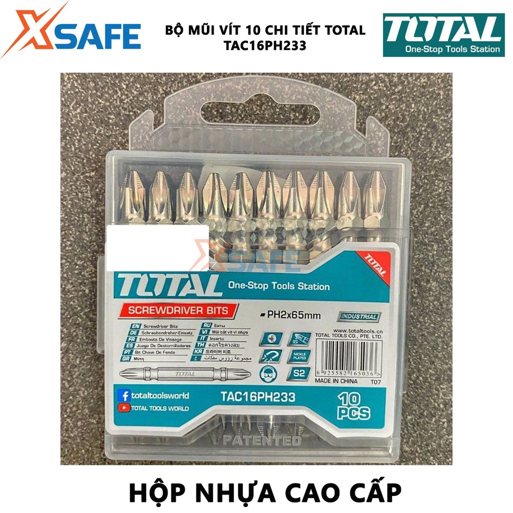 Bộ mũi vít 10 chi tiết TOTAL TAC16PH233 Bộ 10 đầu bắt vít vĩ nhựa PH2, hai mũi nhọn, 65mm - 10 cái/bộ - [XSAFE]