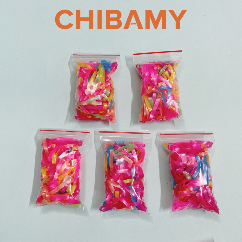 Chun buộc tóc cho bé loại nhỏ nhiều màu CHIBAMY, sợi thun dày dặn co giãn tốt