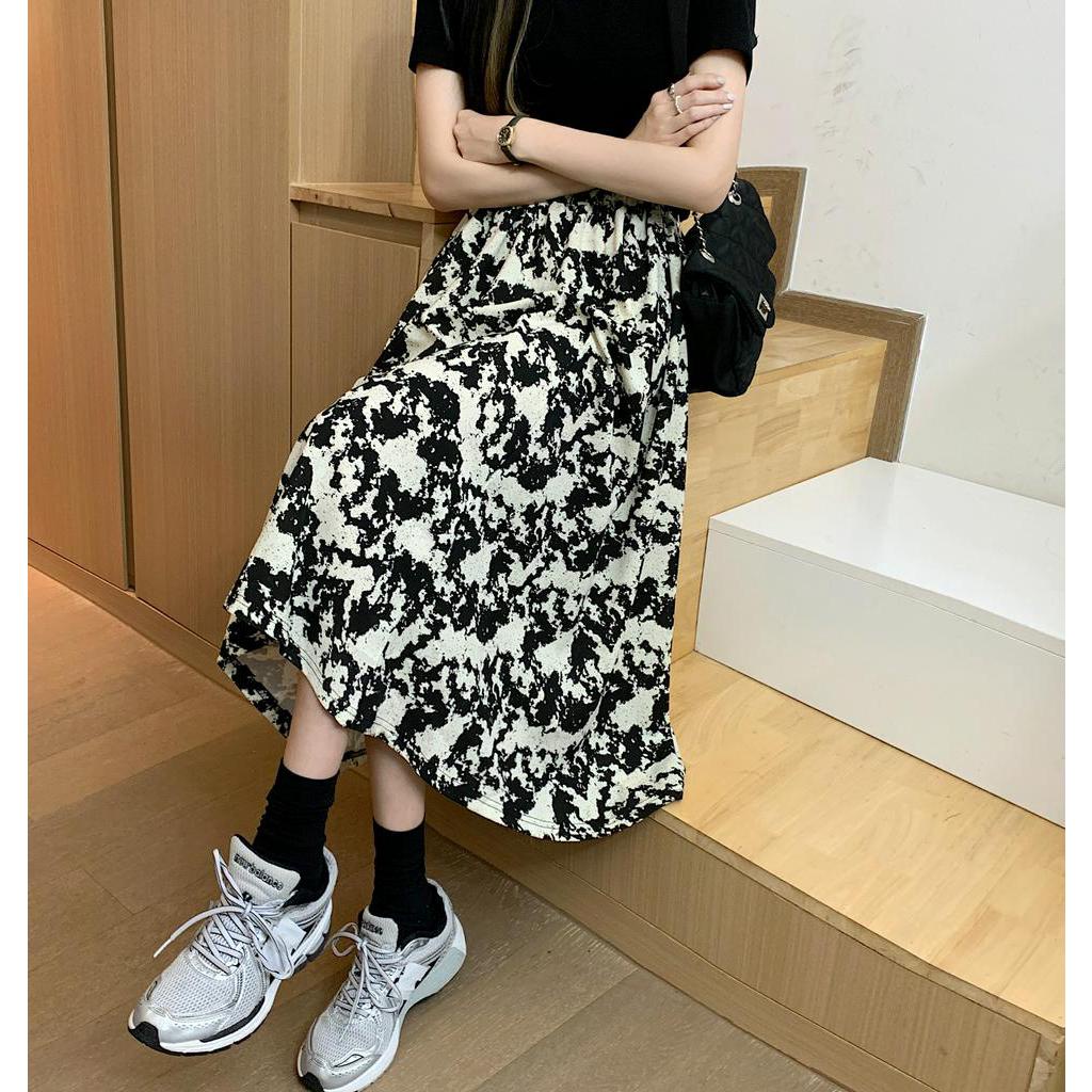 SUXI Chân váy midi họa tiết hoa thiết kế lưng cao thời trang mùa hè cho nữ