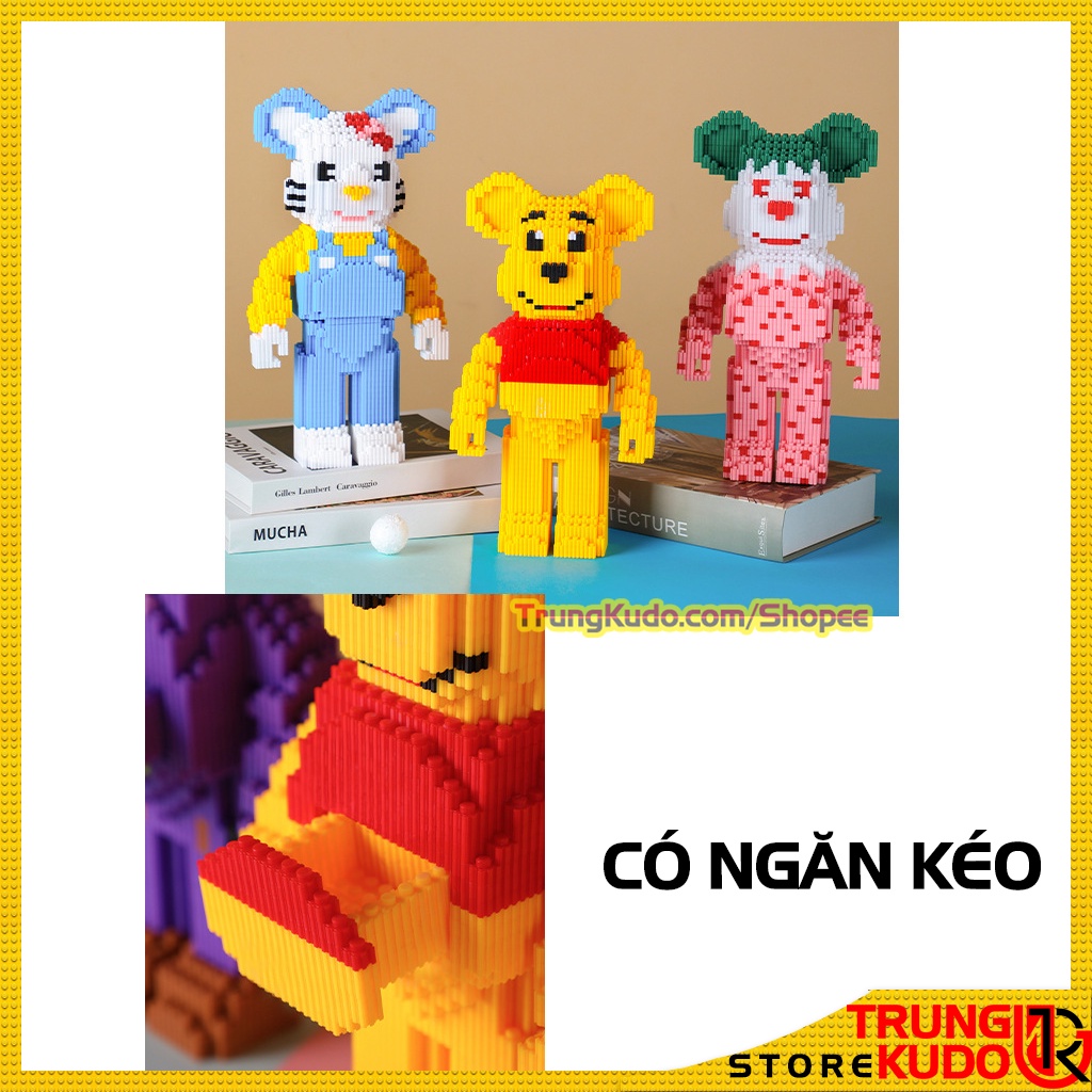 Mô hình Bearbrick độc lạ có đèn và ngăn kéo cao 36cm Dạng đồ chơi xếp hình Bearbrick độc lạ làm quà, đồ decor