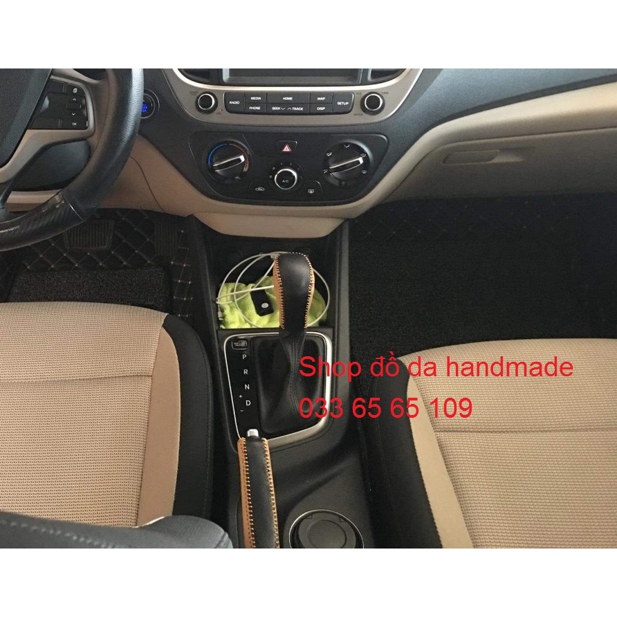 Combo bọc cần số + phanh tay xe Elantra (AT) bằng da thật, bảo hành 12 tháng