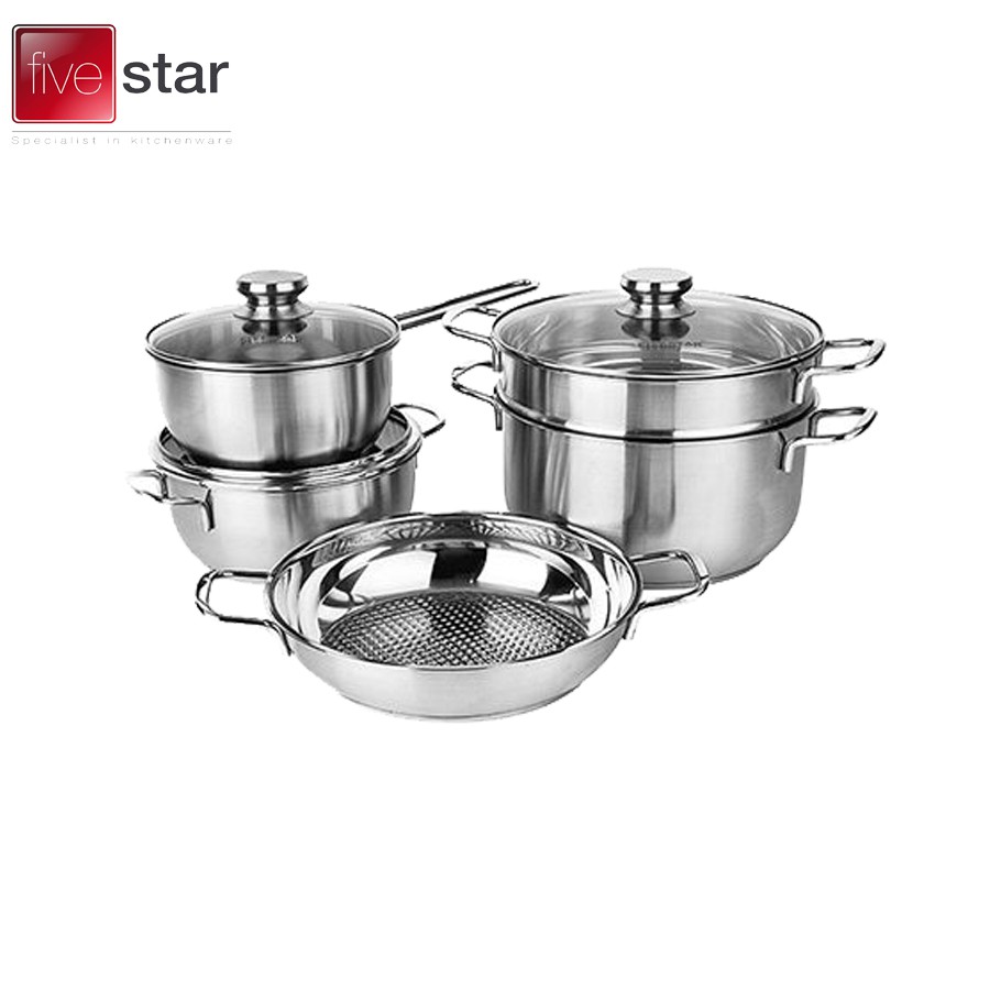 BỘ NỒI INOX 5 CHIẾC FIVESTAR (NẮP KÍNH)