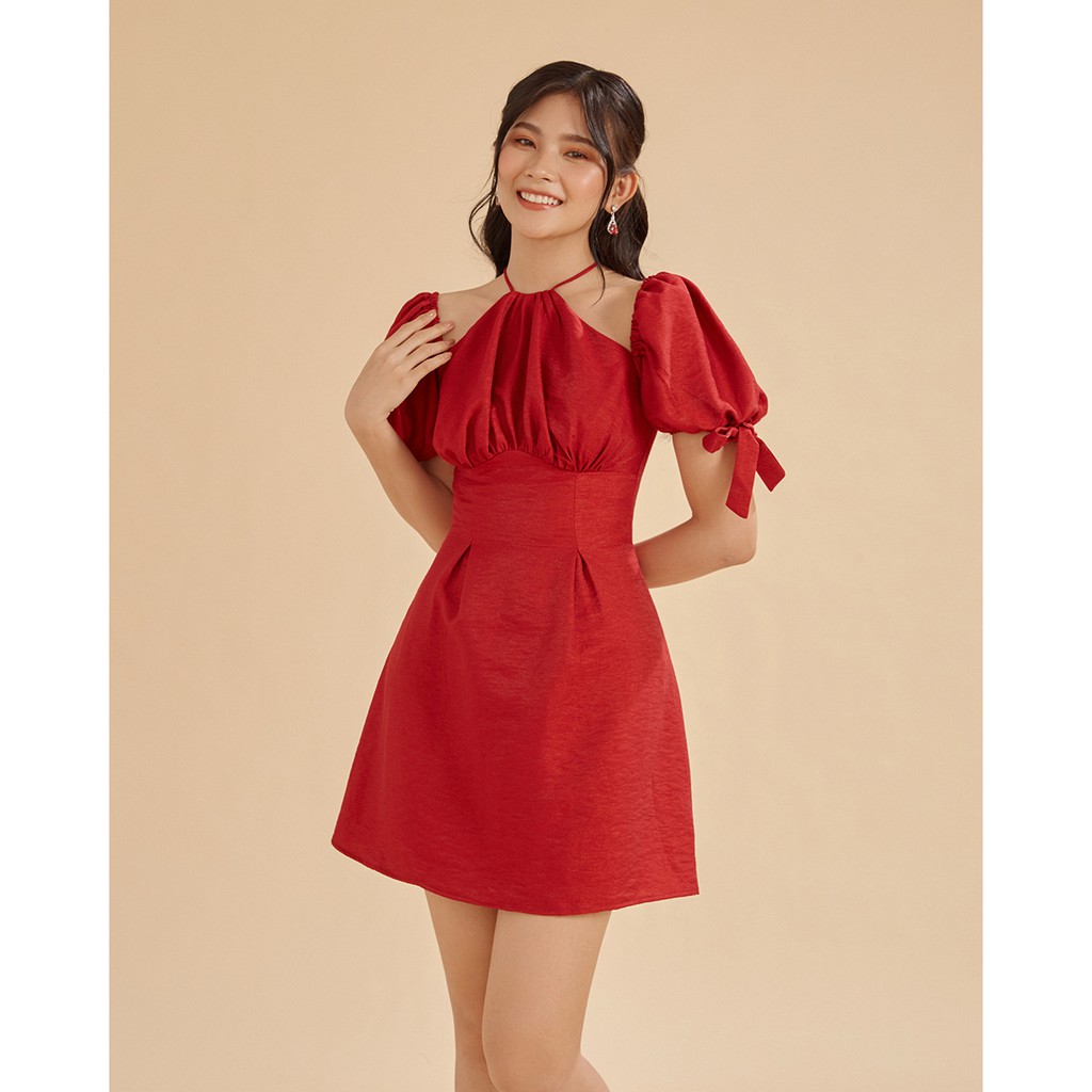 Đầm Shebyshj cổ yếm tay phồng màu đỏ - Lily Dress