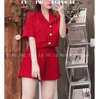 Set áo nút croptop cổ vest tay ngắn phối quần short!
