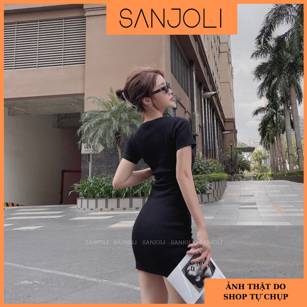 Đầm Body Tay Ngắn SANJOLI Váy Ôm Sexy Dáng Dài Thiết Kế Cổ Vuông Chất Thun Len Gân Thoải Mái  VD053 | BigBuy360 - bigbuy360.vn