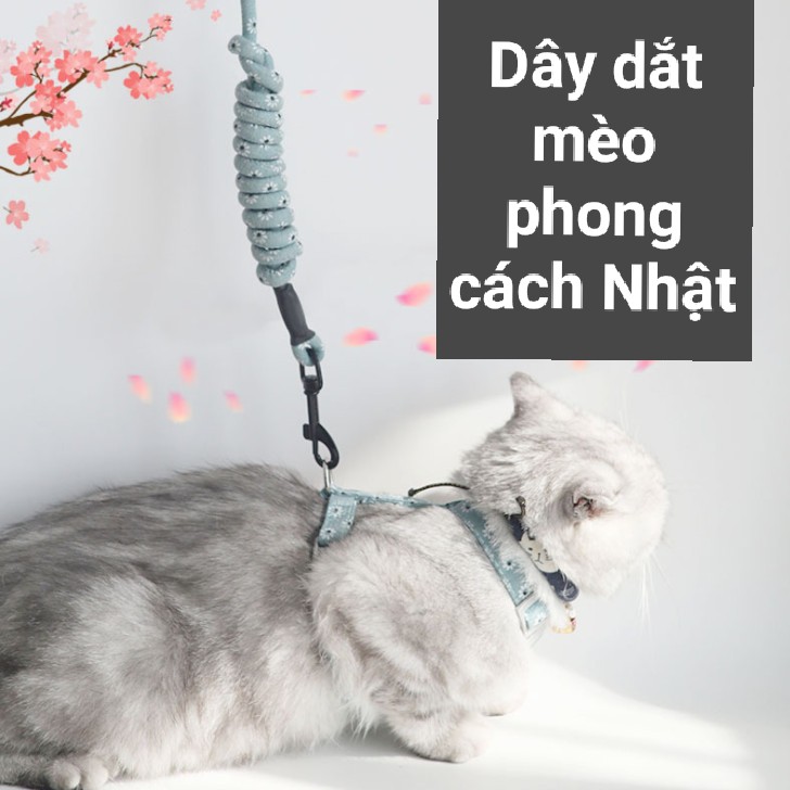 Siêu phẩm Dây dắt mèo đi dạo Kèm yếm phong cách Nhật Bản họa tiết hoa nhí sang chảnh