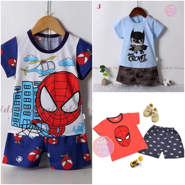 SPIDERMAN - Bộ cộc cotton thun lạnh cao cấp hình người nhện cho bé trai 10 - 28kg
