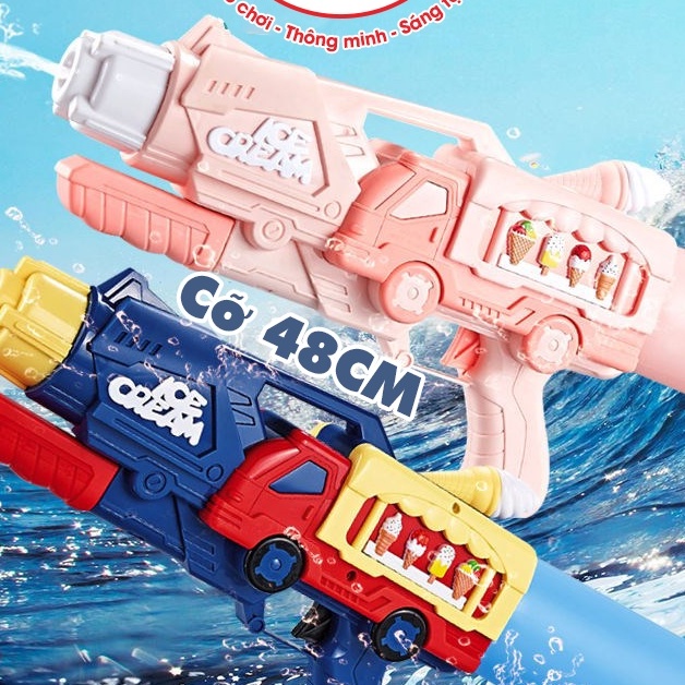Súng nước xe kem màu hồng cho bé gái, màu xanh cho bé trai - Súng bắn nước đồ chơi trẻ em cỡ lớn 48cm