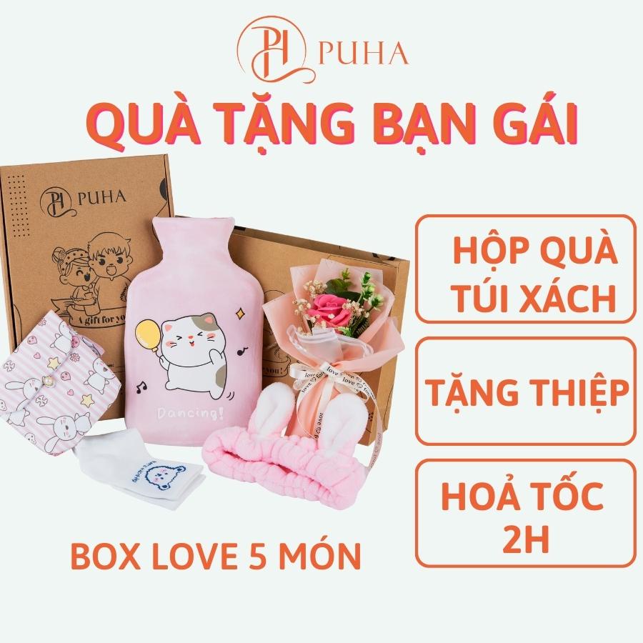 Túi chườm nóng đau bụng kinh Puha 1000ml phiên bản giftbox chăm bạn gái quà tặng sinh nhật người yêu