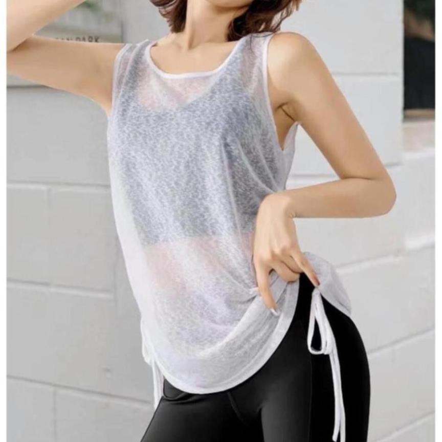 [EMMA] Áo Tập Gym Nữ [TANKTOP] Thun Giấy Dây Rút Hông Dễ Thương [ĐỒ TẬP]