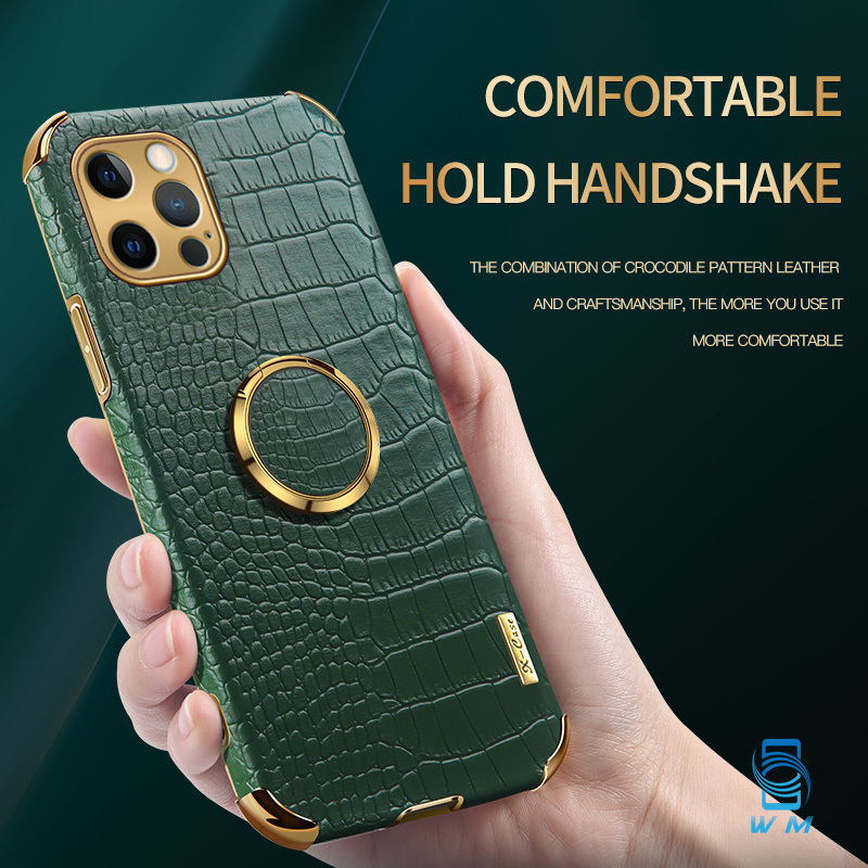 Ốp điện thoại da bo bốn góc họa tiết vân da cá sấu chống va chạm có giá đỡ cho IPhone SE 2020 6 6S 7 8 Plus
