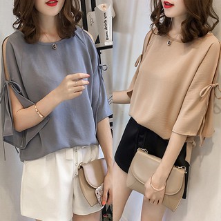 Áo voan tay lửng cột nơ