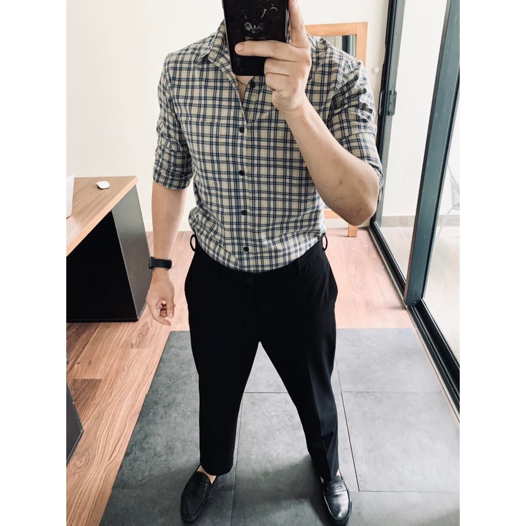 Sơ mi Boswell kẻ caro - Kẻ caro xanh xám