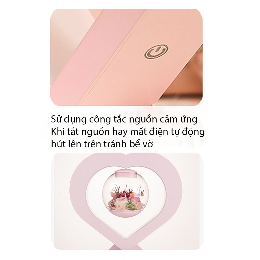 Đèn led trái tim quả cầu hoa hồng xoay vô cực, đèn ngủ cảm ứng xoay 360 độ