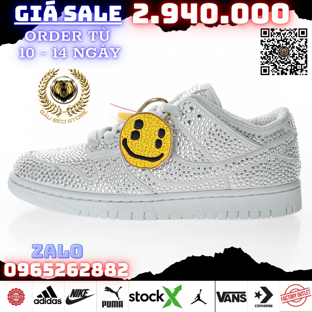 Order 1-3 Tuần + Freeship Giày Outlet Store Sneaker _CPFM x SB Dunk LowPure Platinum"Swarovski Crystals" MSP: CZ2670-001