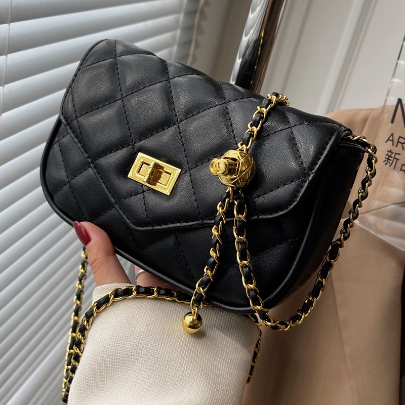 Túi Đeo Chéo Hình Vuông Cỡ Nhỏ Màu Đen Phối Dây Xích Thời Trang Cho Nữ