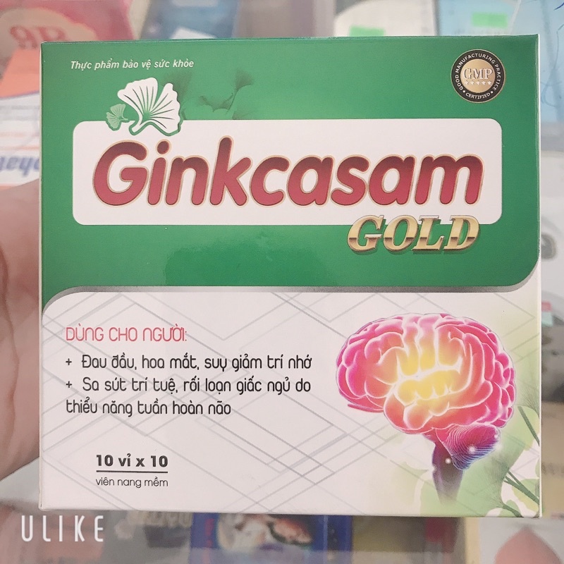 Viên dưỡng não ginkcasam gold hộp 100 viên hỗ trợ giảm đau đầu,sa sút trí tuệ ,rối loạn giấc ngủ