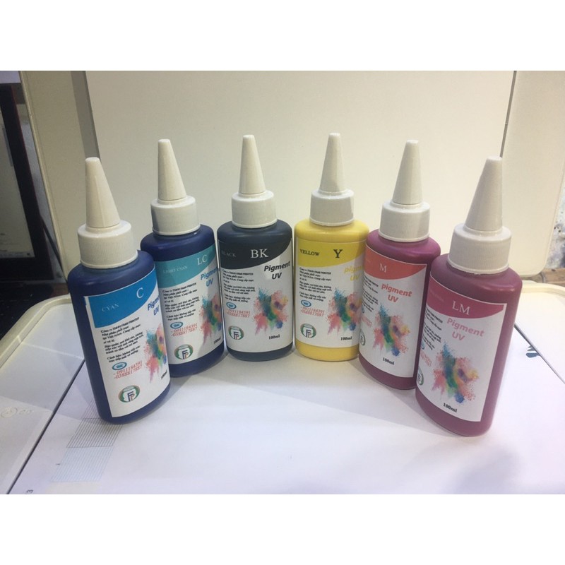 Mực Dầu Pigment UV bộ 6 màu 600ml cho máy in epson