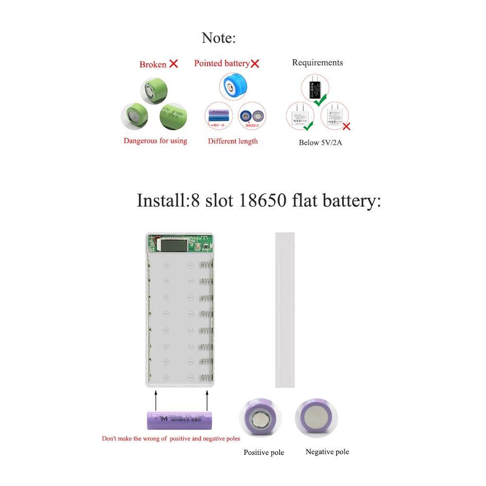 Hộp Đựng Pin Sạc Dự Phòng Hai Cổng USB Màn Hình LCD Kỹ Thuật Số DIY 8 X 18650 Ốp