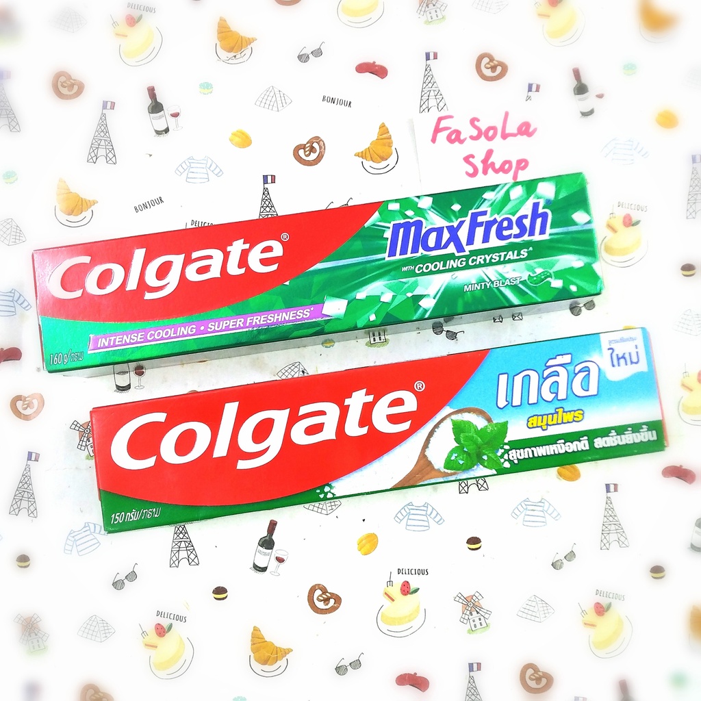 Kem đánh răng Colgate Thái Lan tuýp 135g/150g muối than hoạt tính bạc hà trắng răng toothpaste salt charcoal thailand