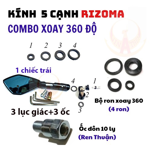 Gương chiếu hậu Rizoma 5 cạnh có chế xoay 360 độ - kính chiếu hậu 5 cạnh Rizoma xoay gập 360