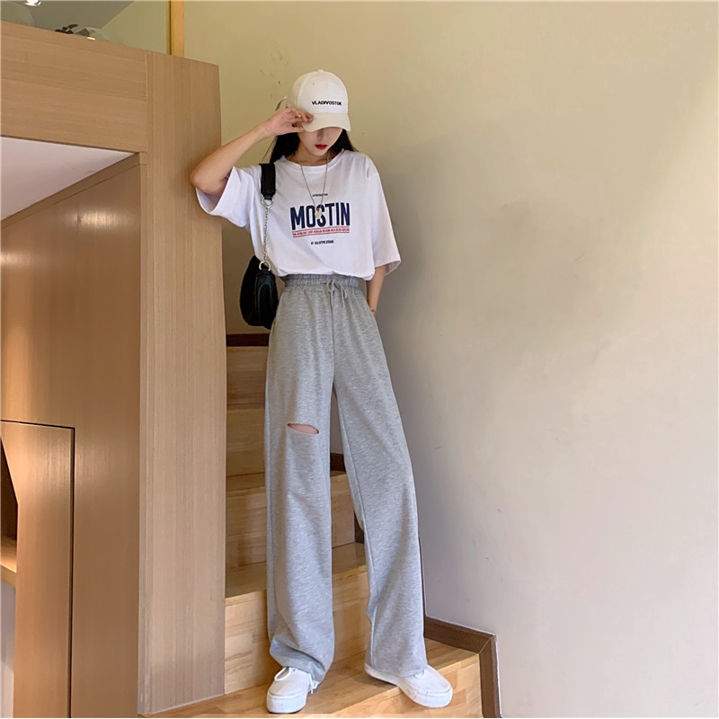 Quần dài SUXI dây rút ống rộng màu trơn phong cách Hàn Quốc cá tính cho nữ