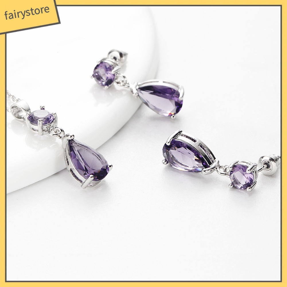 Set dây chuyền và đôi khuyên tai kim loại đính đá thời trang cho nữ