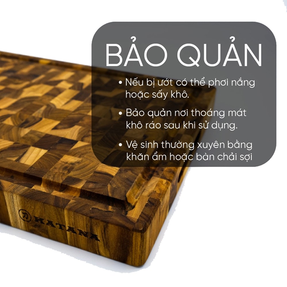 Thớt gỗ Teak cao cấp Katana thái băm chặt không làm hại dao 3DO phân phối