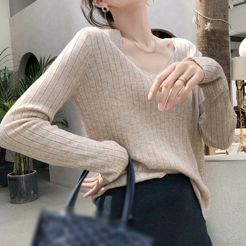 Korean Fashion Lazy Style Long-sleeved  Clothes Women's Outer Wear Loose Pullover V-neck Sweater