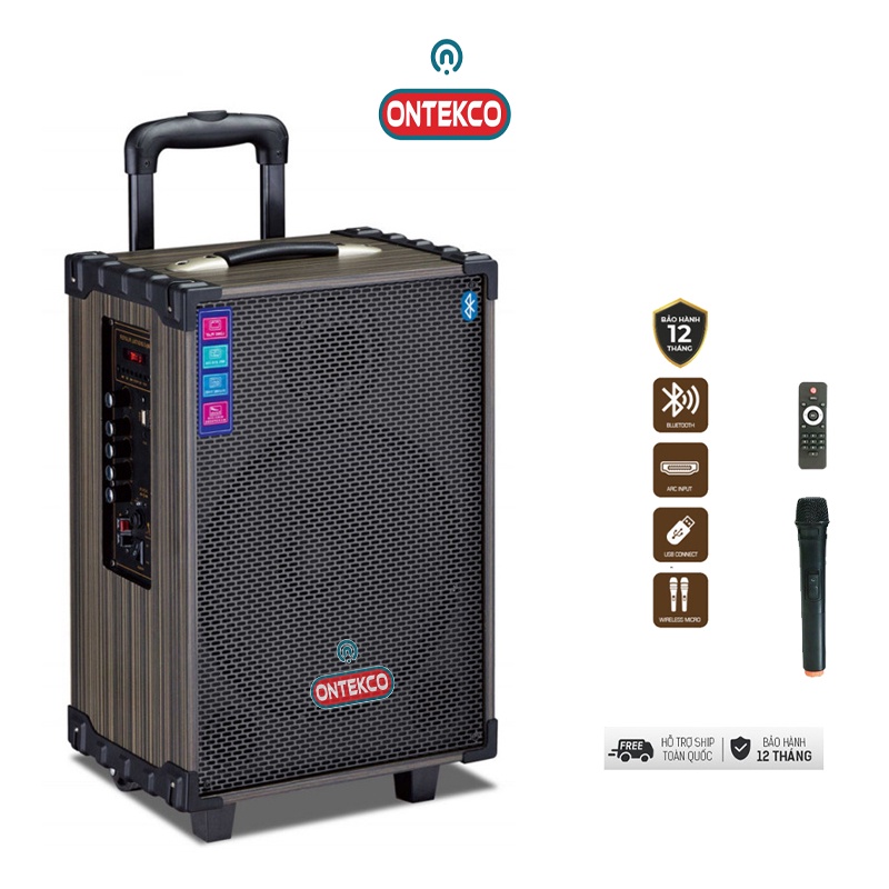 Loa kéo chống hú di động Ontekco 8001 bass 20cm kết nối blutooth -kèm 1 mic karaoke không dây- Gọn nhẹ dễ dàng mang theo