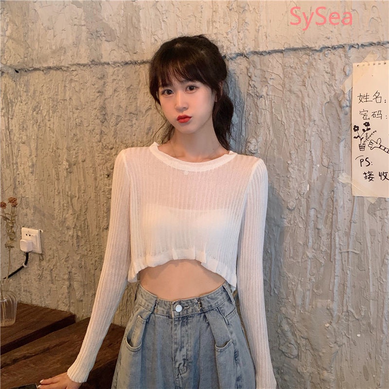 Áo dệt kim tay dài chống nắng phong cách mùa thu cho nữ